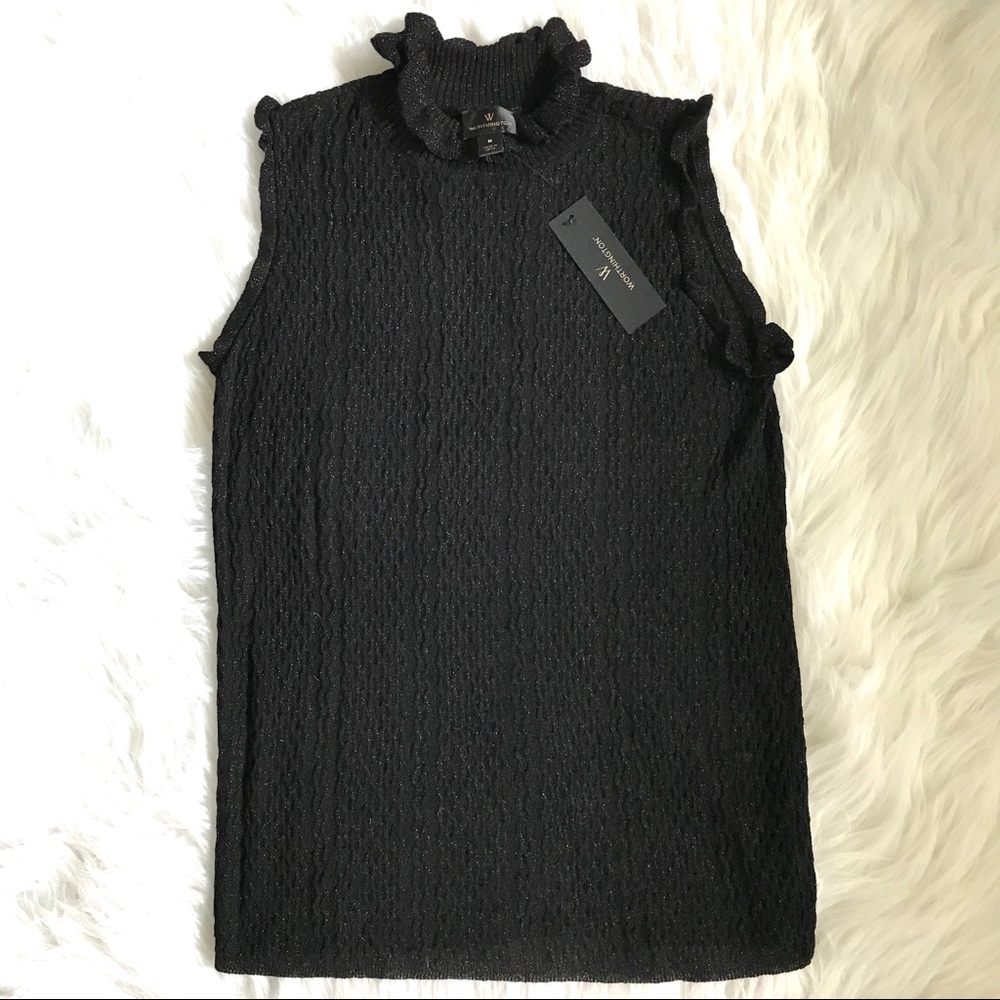 NWT Worthington Stretchy Top Black Metallic Ruffle
